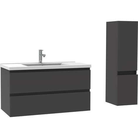 Océan Ensemble meubles Salle De Bain 100cm Anthracite meuble avec colonne vasque ceramique (1/5)