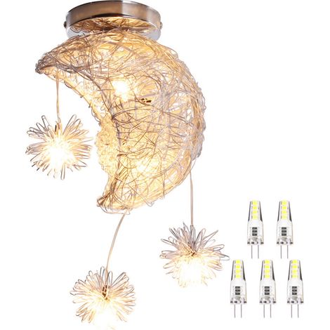 Plafonnier Industrielle mini Lune étoiles LED Lustre Suspension Luminaire Aluminium 20cm moon avec 5 Ampoules pour Enfants Chambre (Lumière blanche chaude) (1/4)