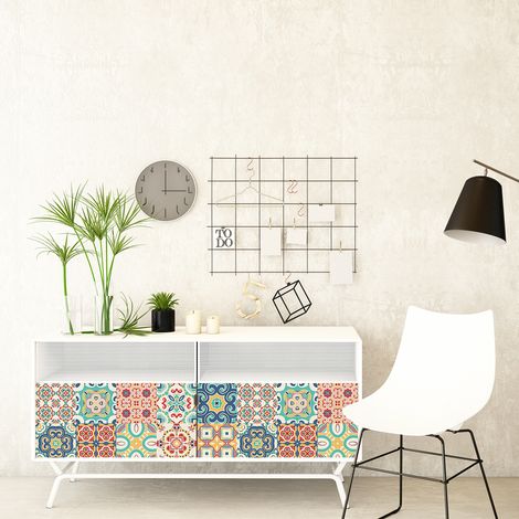 Stickers décoration Meuble - Sticker adhésif Cuisine Salon - 30 STICKERS CARREAUX DE CIMENT MEUBLE CÉLISTINO - 30stickers15x15cm (1/5)