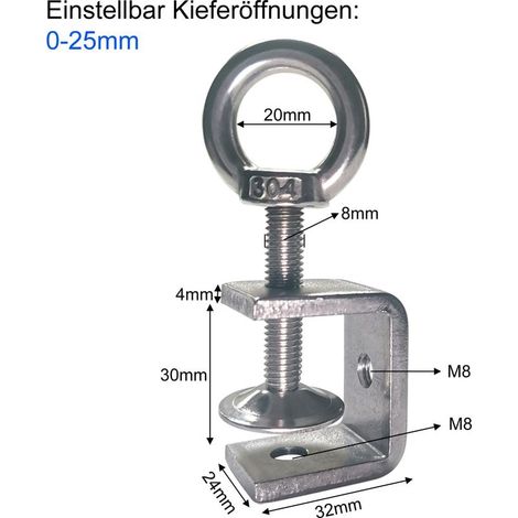6er-Set C-Klemmen – Kleine Größe 0 bis 25 mm – Verstellbare Backenöffnung – Edelstahl – Kleine Metallklemme – Klemmhalterung – M8-Tischklemme – Klemmen (1/5)