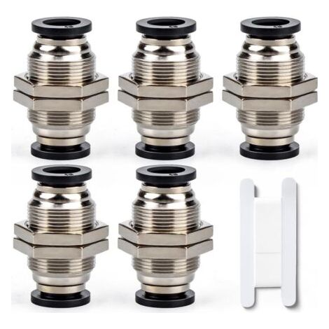5 Pcs 10mm Bulkhead Union x 10mm Tube OD Push pour connecter Le raccord de Tube, Laiton nickelé Rapide pneumatique KPM10 Connect raccord d’air (1/4)