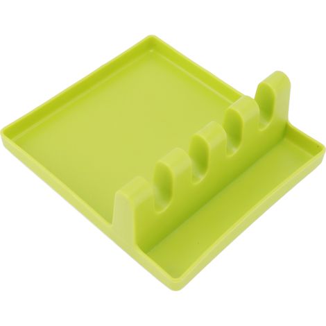 Repose-cuillères multifonctionnel en plastique vert, porte-cuillères multiple pour plan de travail de cuisine (1/5)
