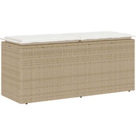 Banc de jardin avec coussin beige, résine tressée, 110x40x44 cm (1/5)