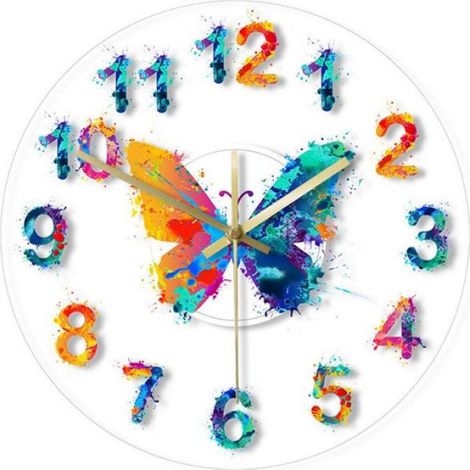 Chiffres ColoréS Horloge Murale Moderne Aquarelle Papillon Peinture Art Suspendu Montre DéCoration de la Maison Horloge Murale (1/4)