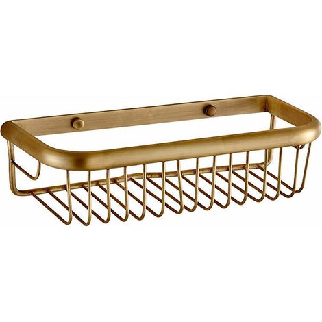 royaluxe -Étagère de douche de salle de bain panier - organisat de douche en laiton laiton antique fixé au mur - 30cm Laiton Antique - (1/5)