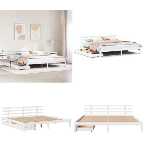 Cadre de lit avec tiroirs sans matelas blanc 200x200 cm - Cadre de lit blanc - Sommier à lattes (1/5)