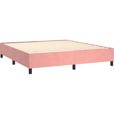 Somier de láminas sobre patas estructura de cama 160x200 cm tela terciopelo rosa TDL0206957