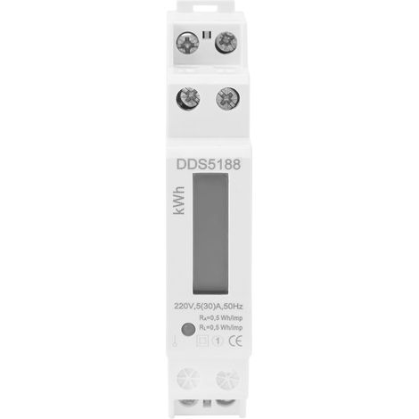 Digitaler LCD-Energiezähler, 220 V, einphasig, DIN-Schiene, 5–30 A, elektronischer Stromzähler (kWh) (1/5)