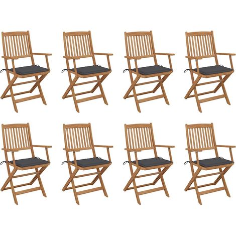 vidaXL Sillas plegables con cojines, 8 unidades, madera maciza de acacia. (1/5)