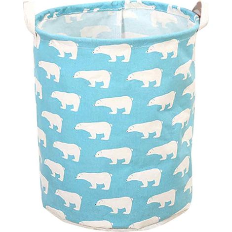 Sac de rangement pliable sur pied, panier à linge, panier de rangement pour jouets et vêtements (Ours bleu)