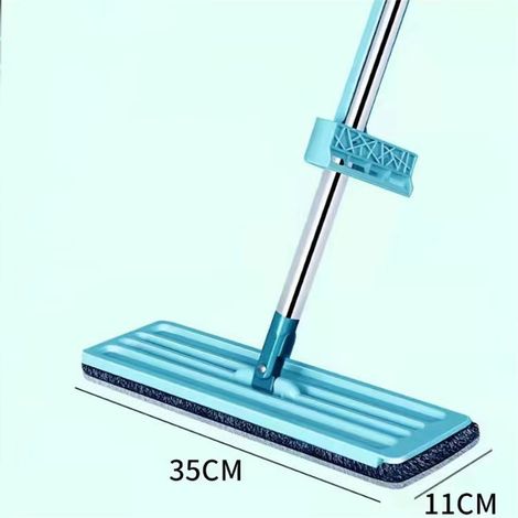 Balai à franges double usage (sec/humide) en microfibre, lavage à plat sans effort, idéal pour le nettoyage des carrelages à domicile. Balai bleu, 2 lingettes incluses. (1/5)