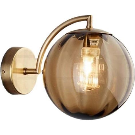 Applique murale en forme de boule de verre ambré, globe en verre ambré avec base dorée, applique murale pour table de chevet (ambre) (1/4)