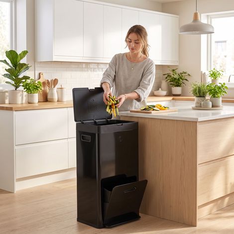 Poubelle de Cuisine Tri Sélectif 56L Acier Inoxydable 410 Noir, haute qualité et durable (1/5)