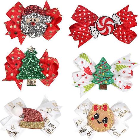 6er-Set Weihnachts-Haarspangen mit Schleifen, kreative Haarspangen mit Schleifen, bunte Haaraccessoires für Mädchen und Kinder (verschiedene Stile)-8X6cm (1/3)