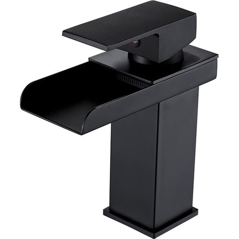 Cascade de Robinet de lavabo de Salle de Bain, mitigeur de lavabo en Acier Inoxydable mitigeur monotrou Robinet de lavabo EauNoir (1/5)