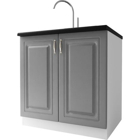 Tendencio – Meuble sous évier 80 cm – 2 portes – 1 étagère – Mélaminé gris – Pour espaces de rangement optimisés