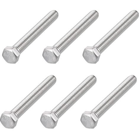 Lot de 6 boulons à tête hexagonale (7/16-14 x 3-1/2") en acier inoxydable 304 18-8, entièrement fileté, entraînement hexagonal externe, finition unie, boulon à tête hexagonale, argent (1/5)