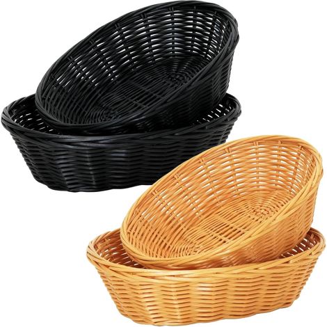 Pièces Panier en Osier, Corbeille a Pain, Panier à Pain, Osier Rond, Corbeilles à Pain Tressées en Rotin Présentation Tissé pour Nourriture, Fruits, Légumes, Marron et Noir (1/5)