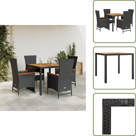 The Living Store 5-tlg. Garten-Essgruppe mit Kissen Schwarz Poly Rattan - Gartenmöbel Set - Esstisch - Gartenstühle - Rattan Möbel - Outdoor Möbel (1/5)