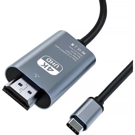 Câble HDMI USB-C 4K 2M Adaptateur USB-C vers HDMI Compatible Thunderbolt 3/4 pour Surface Pro 7/8/9, iPad Pro 2018, Air 2020/2022, Huawei Mate 40, Vivo X80 Pro, Samsung S23 (1/5)