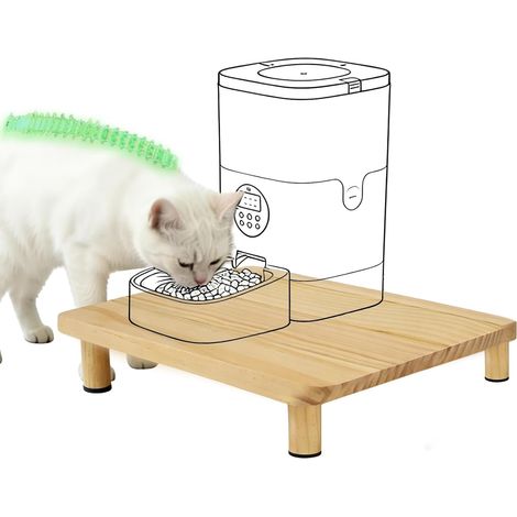 Raised Stand for Automatic Cat Food Dispenser, Raised Solid Wood Cat Bowl, Ergonomic Cat Bowl Stand, Reduces Pressure, 39.5 x 24.5 x 6.2 cm (1/5)