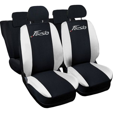 Lupex shop - Coprisedili Auto Compatibili per Fiesta, Made In Italy, anteriori e posteriori con copri poggiatesta incluso, tessuto poliestere, Nero - Bianco