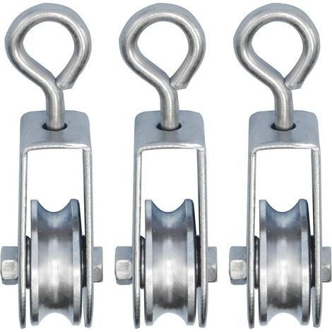 Set mit 3 Minirollen mit Kugellagern – Tragkraft 30 kg – 28 mm Durchmesser für 6 mm Seil – Rostbeständiger, verzinkter Stahl (1/5)