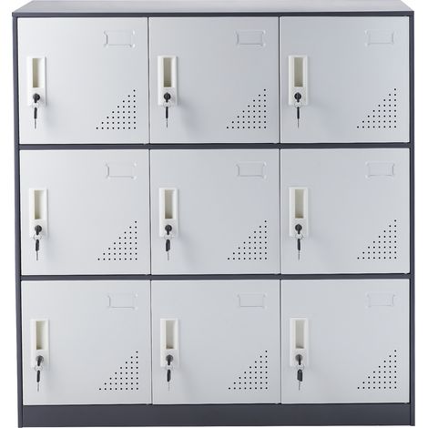 Mophorn Metal Employee Locker, 9-türiger grauer Schrank mit Kartenschlitz. Stabiler Stahl, 66lbs Kapazität. Für Büro, Zuhause, Schule, Fitnessstudio.