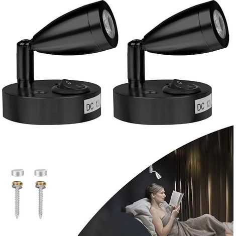 2x 3W 12V Lampe 12v Camping Car, LED Lampe de Lecture pour Bateau Caravane Voiture, avec son Propre Interrupteur, Lumière Blanche Chaude, 3000K, 220lm, 60 96mm, Noir (1/5)