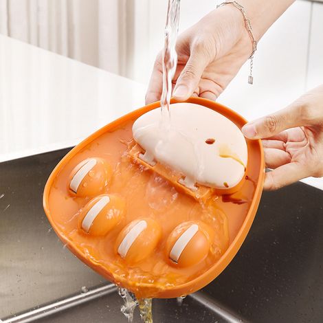 Orangefarbenes Deckelset ohne Bohren, multifunktionales Aufbewahrungsregal für Deckel, Löffel und Essstäbchen, selbstklebende Wandhalterung, Küche. (1/5)