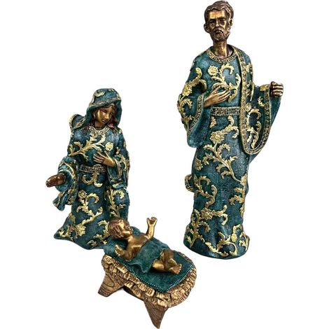 Presepe in resina verde petrolio e oro 31 cm set da 3 pezzi (1/5)