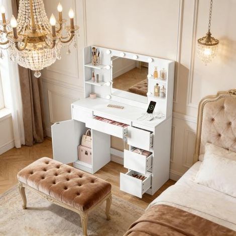 Coiffeuse/bureau de style moderne avec divers espaces de rangement (coiffeuse uniquement) (1/5)