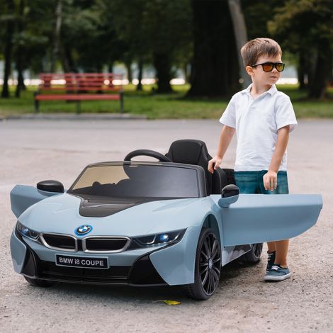 Voiture électrique pour enfants de 3 à 8 ans, BMW i8 Coupé sous licence, avec télécommande et 2 portes, 115 x 72,5 x 46 cm, bleue (1/5)