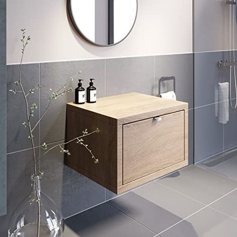 Bathroom Oak Wall Hung Vanity Unit Cabinet Storage Unit 600mm