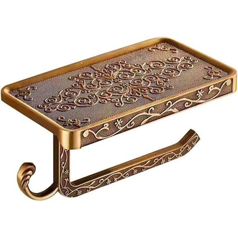 Porte-papier toilette mural vintage en aluminium – Finition bronze antique – Support 2 en 1 pour papier et objets – Dimensions 19,5x10x9,3cm (1/5)