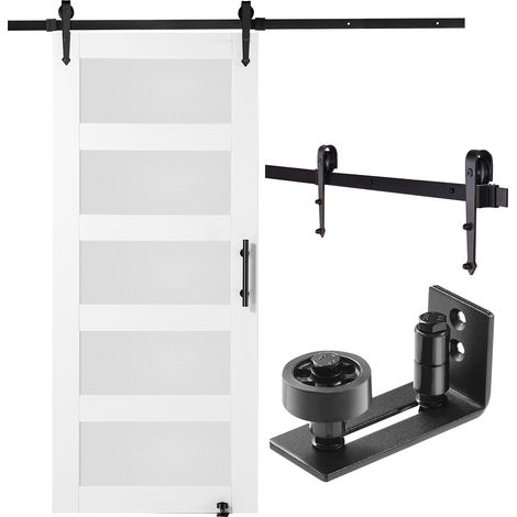 Mophorn 36" x 84" Schiebetür-Set für Scheunen, Holz und Glas, Milchglas, Fichtenholzplatte, 8-in-1-Bodenführung, Türgriff, sanft und leise, Wohndekor