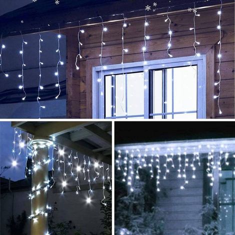 Guirlande stalactite Blanc froid 10m 260 LED câble transparent 8 programmes extensible (1/5)