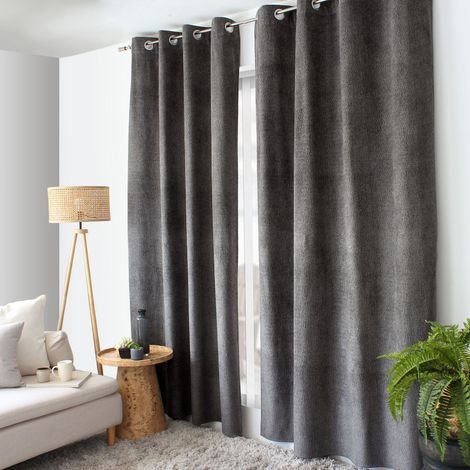 Rideau thermique ALPAGA 140 x 240 cm – Velours chenillé – Doublure polaire - 140x240cm - Gris anthracite (1/2)