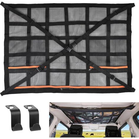 Filet de Rangement pour Toit Voiture Universel, 90 × 65 cm, Filet Élastique avec Fermeture à glissière, pour SUV, Camping Plafond, Noir (1/5)