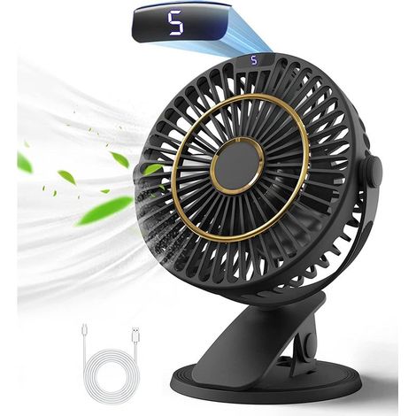 Aougo – Ventilateur de table rechargeable 5 vitesses – Rotation 720° – Écran LCD – Silencieux 20-40 dB – Autonomie 3-13h – Câble USB 1.2 m (1/5)