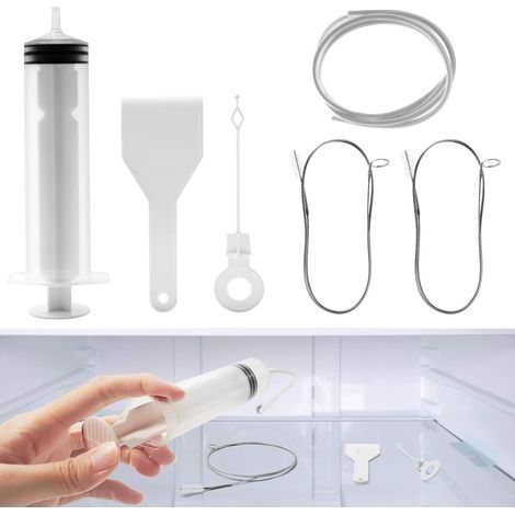 Set de nettoyage pour réfrigérateur de 6 pièces. Brosse 1,5 m+seringue 100 ml+tuyau de nettoyage réfrigérateur+grattoir anti-glace. Nettoyage des tuyaux et des trous d'évacuation du réfrigérateur. Un (1/5)