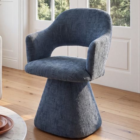 Wahson Esszimmerstühle drehbar Chenille, Ergonomische Lendenwirbel-Aussparung weich Armlehnen Moderner Polsterstuhl für Küche Esszimmer Schlafzimmer, Blau (1/5)