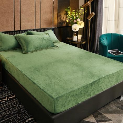 Lenzuolo Velluto con Elastico 180x200 cm Verde Caldo (1/5)