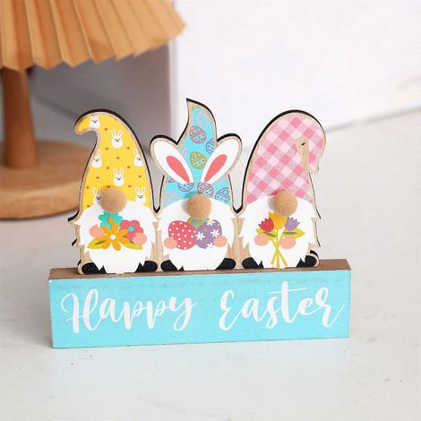 Décorations de Pâques en bois : lapin, gnome, ornements, pancarte Freestang (1/4)