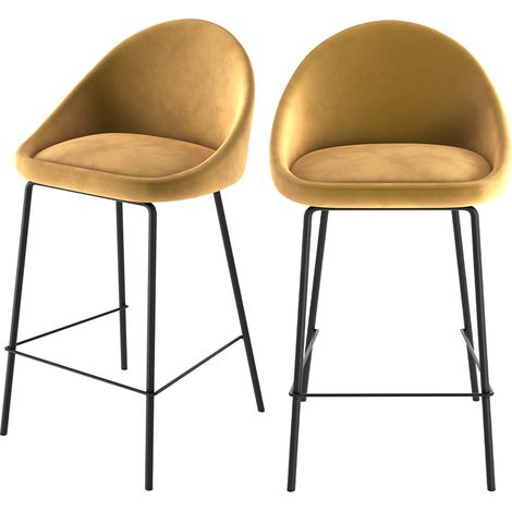 Set de 2 taburetes para isla de cocina de terciopelo amarillo 65 cm - Misty