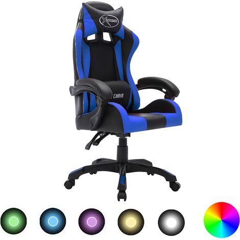 Chaise de bureau Fauteuil gamer avec LED RVB - Fauteuil de jeux vidéo Bleu et noir Similicuir BV770528 - BonneVie (1/5)
