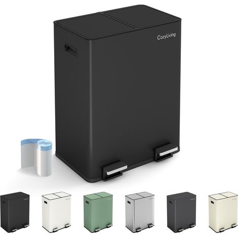 Premium Stainless Steel Dual  Compartment Pedal Bin 30L+30L BLACK