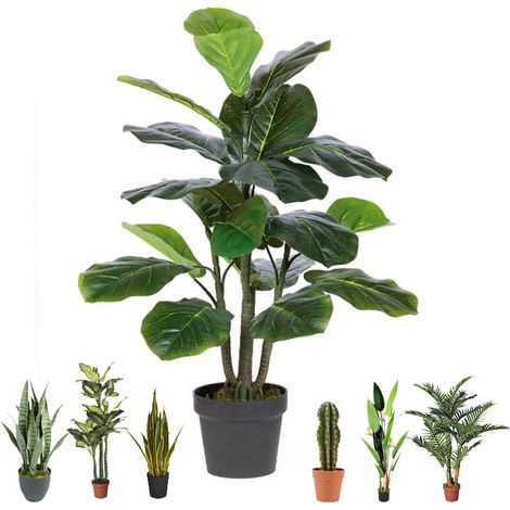 Künstlicher Ficus Lyrata 90 cm mit Topf Plastikpflanzen zur Gartendekoration für Innen- und Außenbereiche