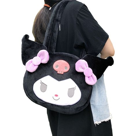 Sac à main en peluche douce d'automne/hiver, noir lapin mignon, sac bandoulière fluffy pour femme, style JK uniforme, besace fourrure (1/5)
