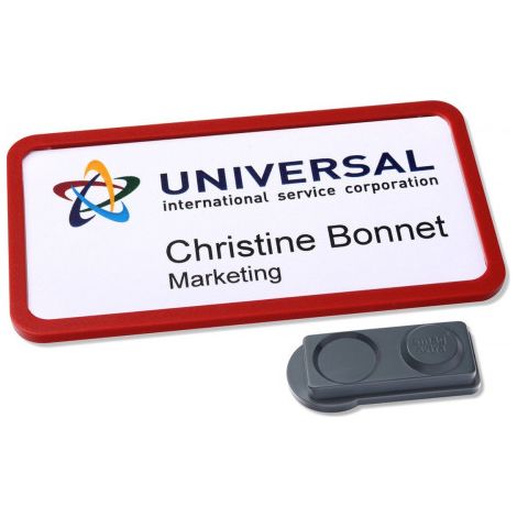 CAJA 10 PORTANOMBRES OFFICE BADGE ROJO CON IMÁN EXTRA FUERTE--37 X 75 MM AVERY 4839R-L